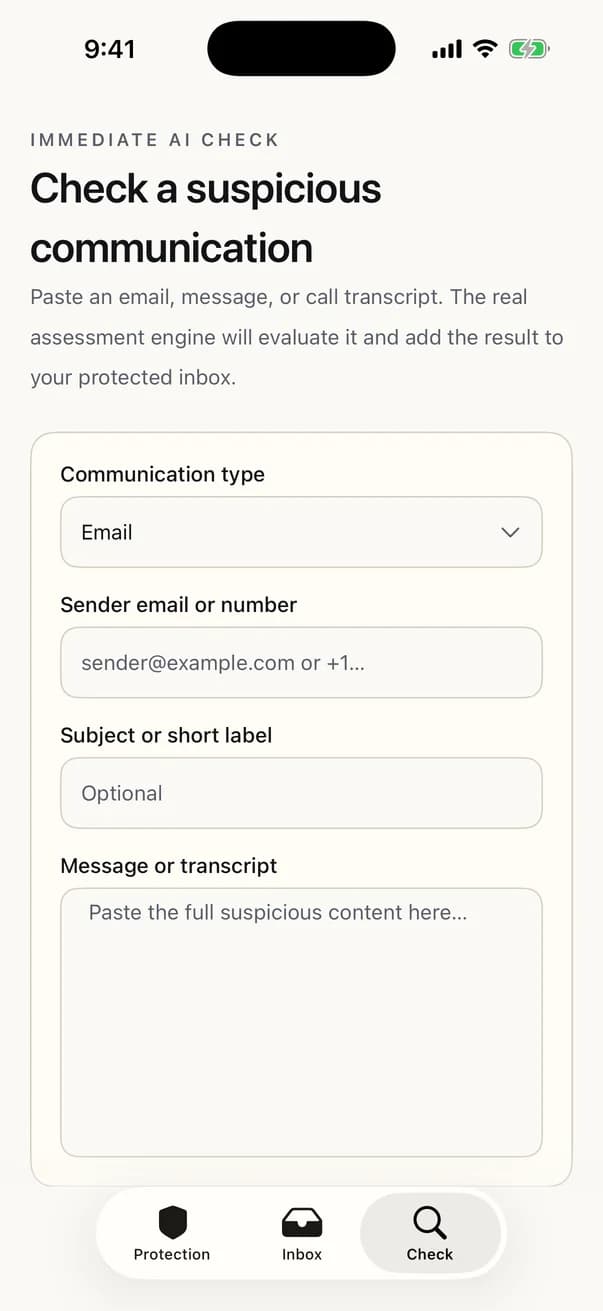 ScamFreeLife iPhone app manual check
